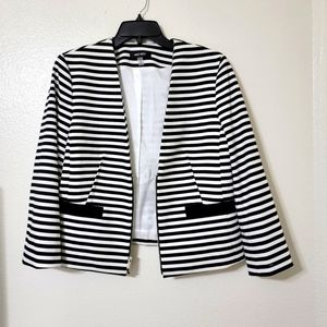 Nine West Womens Black White Striped Zip Front Blazer Jacket Size 12
